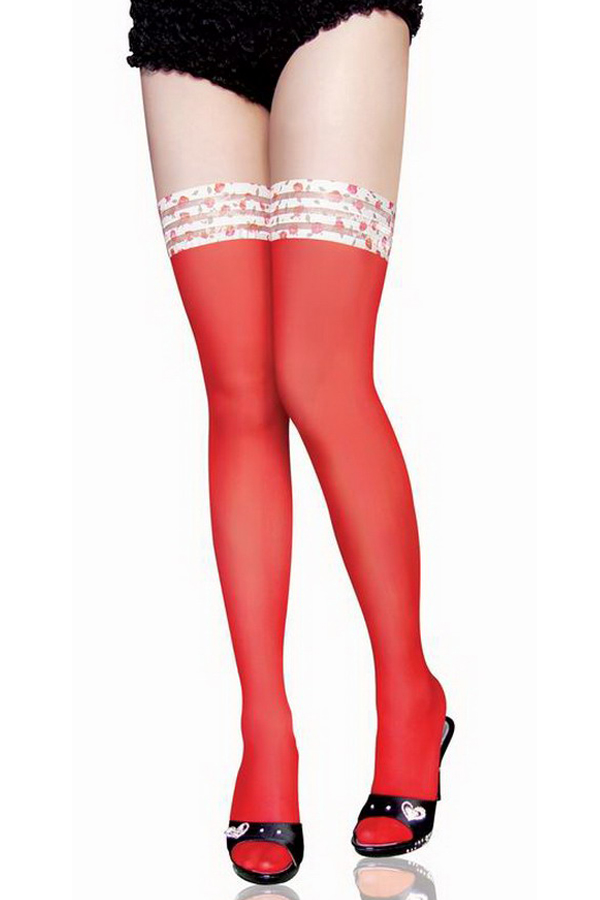 Accessory Red Lace Top Thigh High Stockings - Click Image to Close